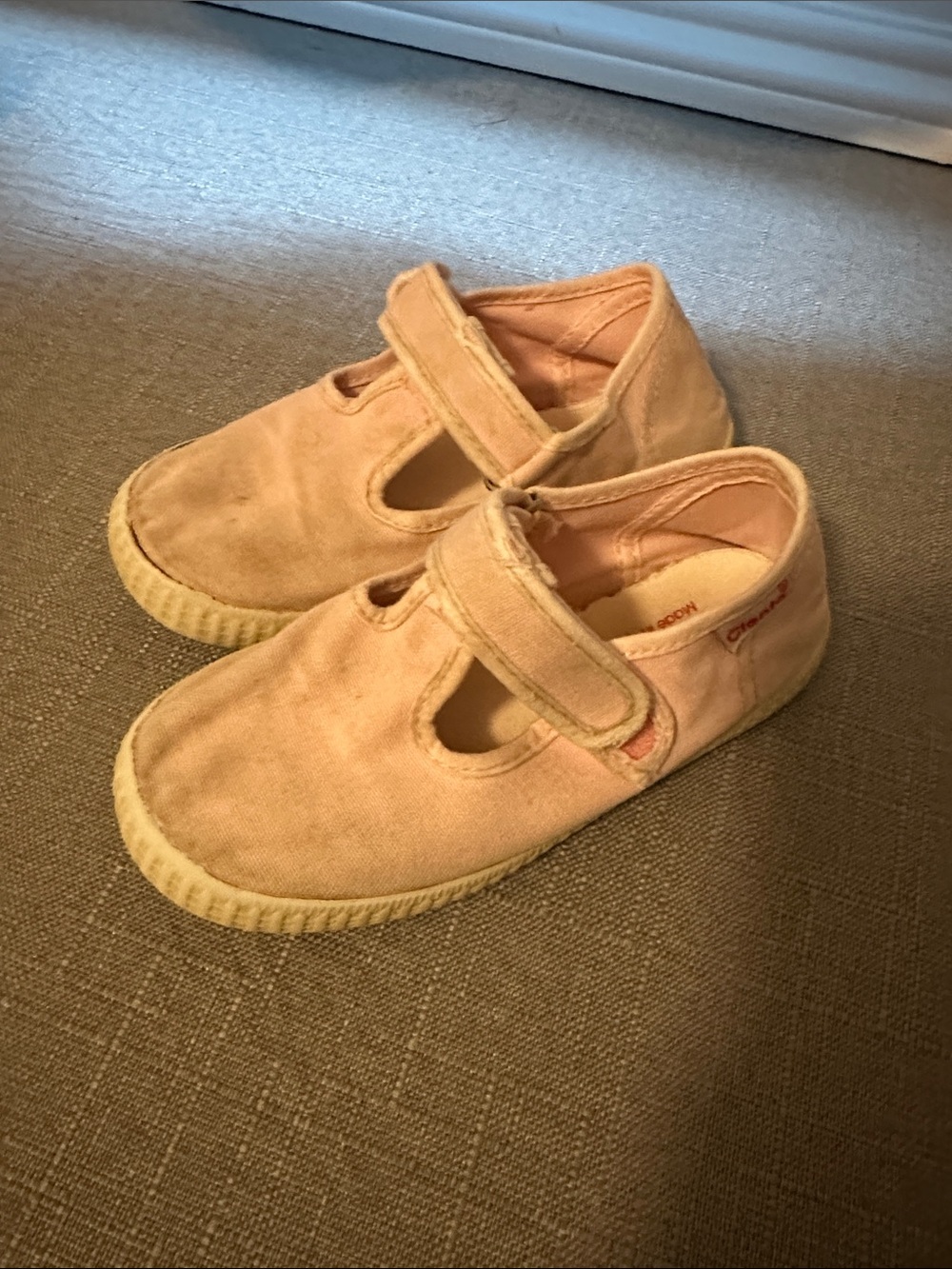 Kids Canvas Mary Jane Shoes in Light Peach